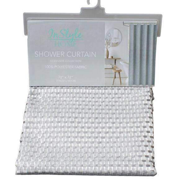 In Style Home Fabric Shower Curtain Basket Weave Oceanside Silver Gray Shimmer - Picture 1 of 8